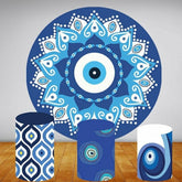 Lofaris Blue And White Lotus Round Happy Birthday Backdrop Kit